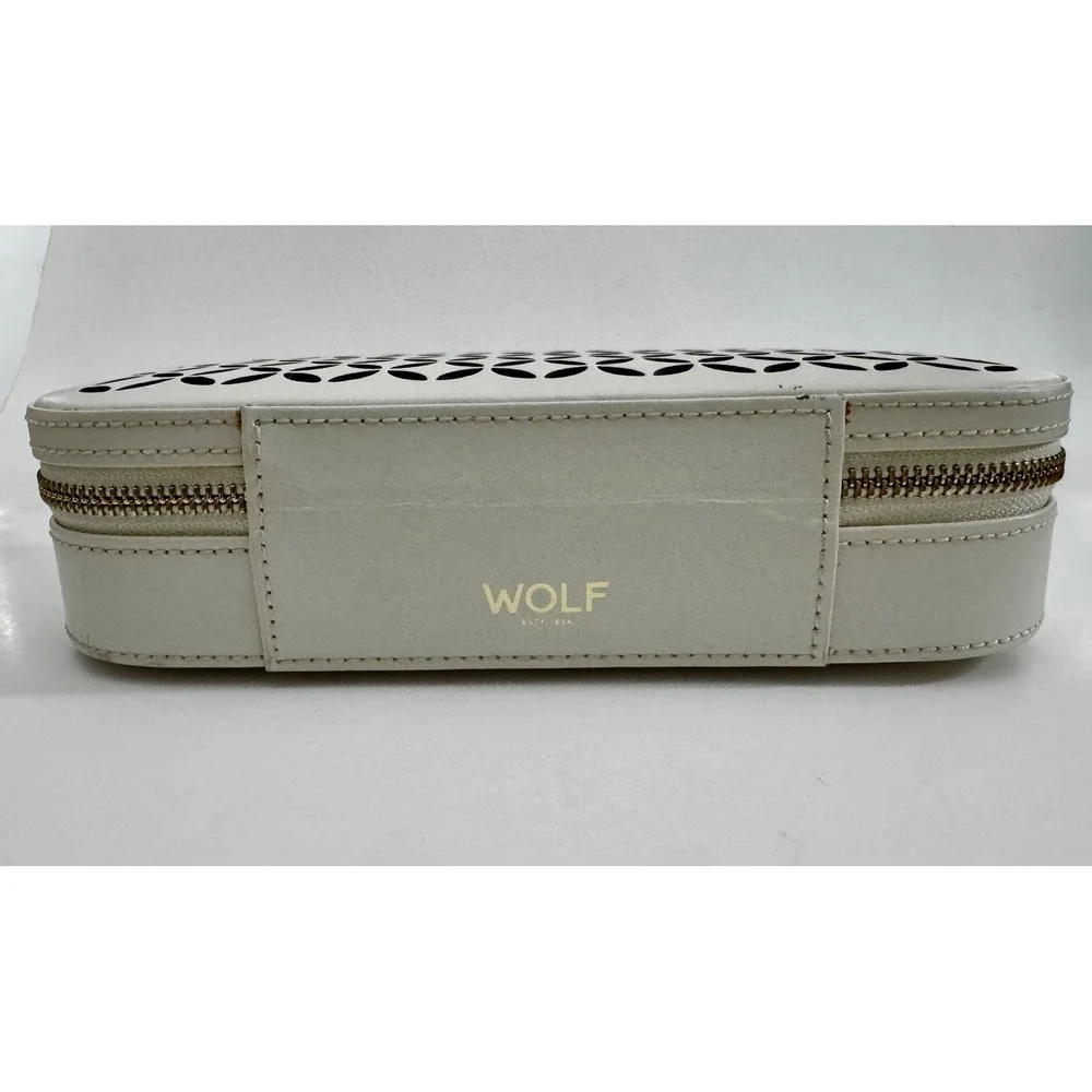 WOLF 1834 Chloé Leather Luxury Zip Travel Jewelry Case Cream & Gold NWOT